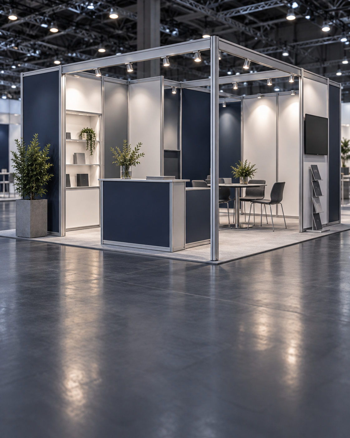 Systemmessestand mit Aluminiumprofilen und modularen Wandfeldern
